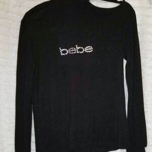 Bebe Black Rhinestone Embellished Top With "Peekaboo" Shoulder